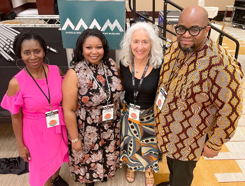 The photo features (l-r) Eveline Pierre, Co-Founder and Executive Director of the Haitian Heritage Museum, Dr. LaNesha DeBardelaben, FullCircle Co-Founder Julia Michaels and Board Member and NMAACH Curator of Religion, Dr. Eric Lewis Williams. This was the last day of the AAAM 2022 conference, in Miami.